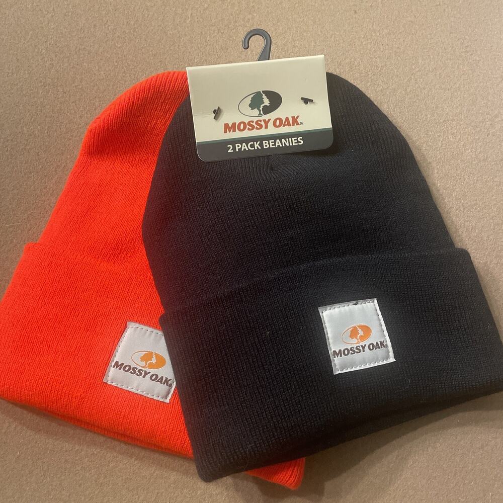 Mossy Oak 2 pack Knit Beanies Hats black and orange